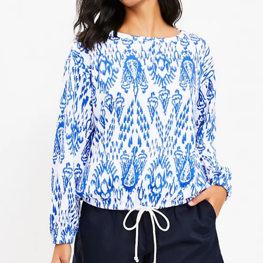 Lou & Grey Ikat Cozy Cotton Terry Drawstring Sweatshirt Size M New w/ Tags!